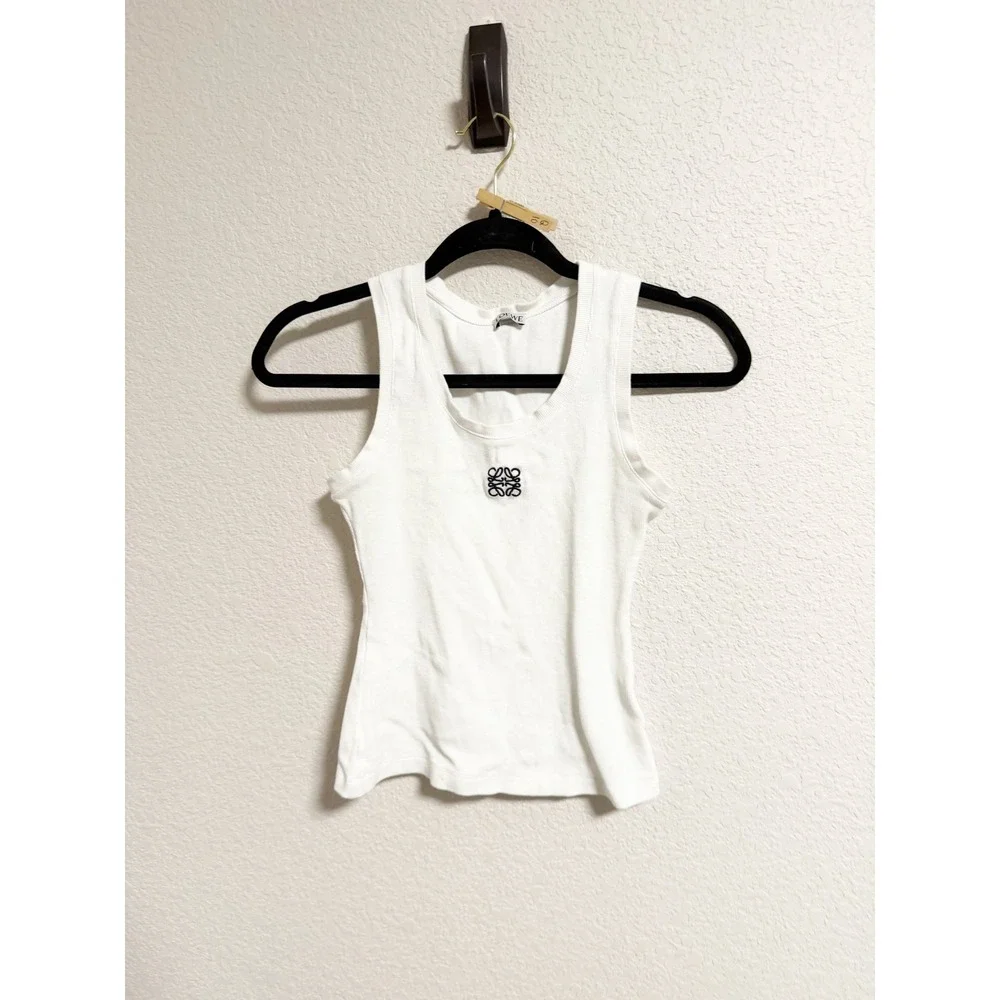 Loewe Womens Anagram Tank Top Ribbed Sleeveless Cotton Blend Scoop Neck Sz M
